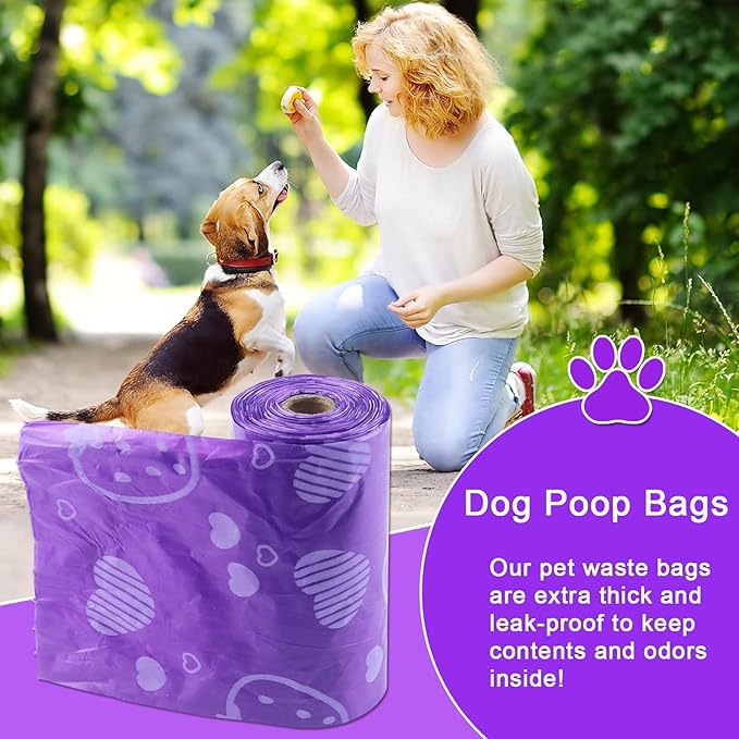 Dog Poop Bags 300 Count, Leak Proof & Scented Waste Bags for Dog Walking, Park/Backyard Cleanup - Eco Friendly Poop Bags for Small/Medium/Large Dogs (Purple)