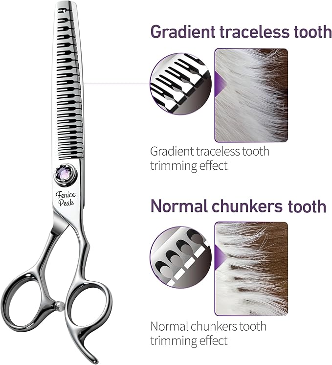 Fenice Peak 7 inch Traceless Thinning Dog Grooming Scissors Professional Dog Shears Made of Japanese 440C Stainless Steel with Jewelled Screw Trimming Cutting Scissors Durable and Sharp