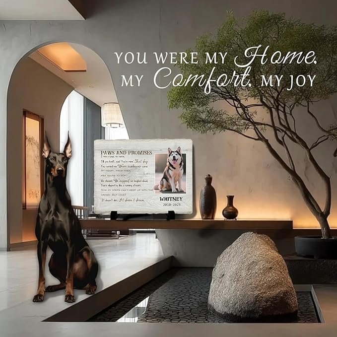 Personalized Pet Memorial Stone, Custom Dog Memorial Gifts for Loss of Dog with Photo Name Date, Dog Remembrance Gift, Loss of Dog Sympathy Gift for Dog Cat Lovers (Quote 15)