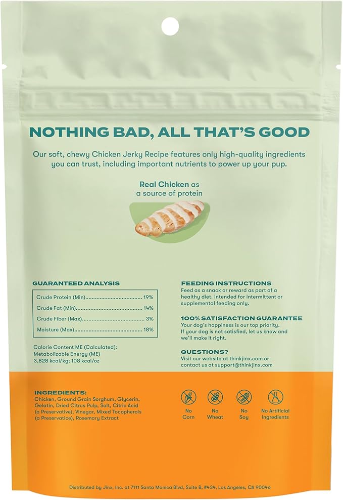 Jinx Chicken Bites, Soft Jerky Dog Treats, Slow-Smoked Real Chicken, Low-Calorie and Packed with Flavor, No Fillers, Bite-Sized Snack, 5oz, 6 Pack