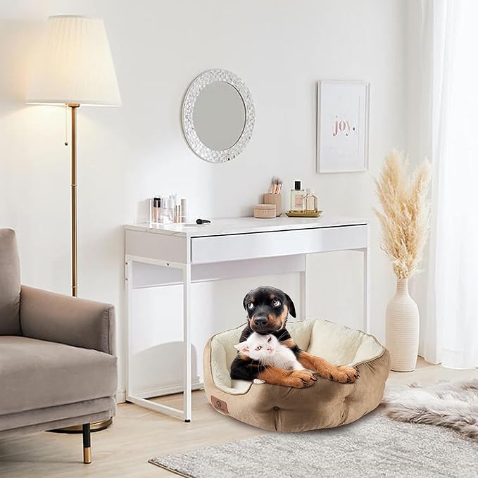 Asvin Small Dog Bed for Small Dogs, Cat Beds for Indoor Cats, Pet Bed for Puppy and Kitty, Extra Soft & Machine Washable with Anti-Slip & Water-Resistant Oxford Bottom, Light Brown, 20 inches