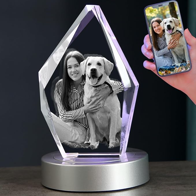 Personalized Dog Memorial Gifts, Custom Pet 3D Crystal Photo,Pet Memorial,3D Engraved Crystal Keepsake Gift, Dog Photo Frame,Personalized Gift for Birthday