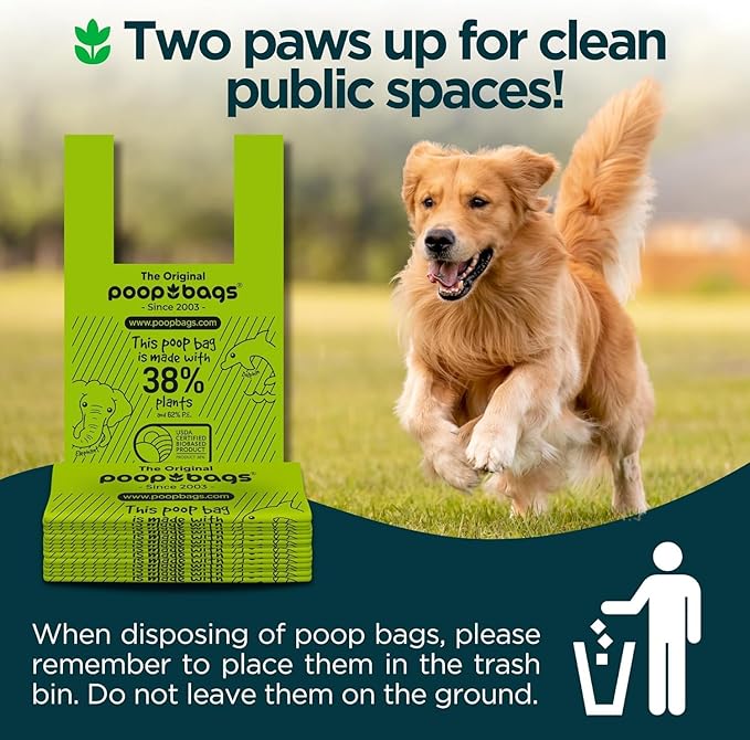 The Original Poop Bags® Dog Poop Bags with Handles, 38% USDA Biobased, Leak-Proof & Easy Tie Waste Bags for Dogs, Unscented, 240 Count