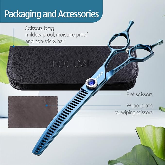Professional Curved Chunkers Dog Grooming Scissors 7'' Curved Comb Thinning Shears for Dogs Pet 27 Teeth Japan VG10 Sharp and Smooth(7 Curve Chunker, Blue)