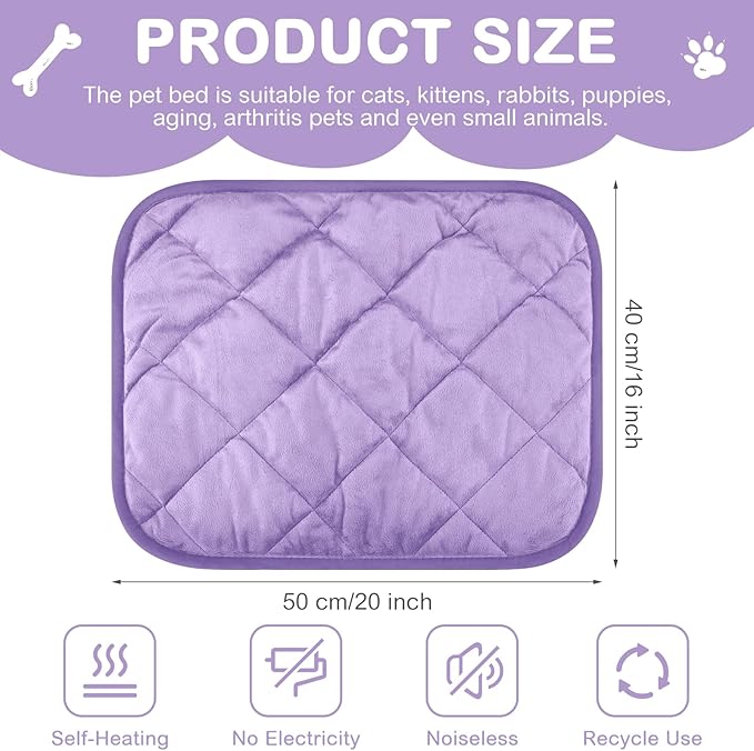 4 Pack Self Heating Cat Pad Self Warming Dog Mat Reflects Body Heat Extra Warm Thermal Pet Pad Washable Dog Cat Bed Crate Bed Mat Blanket(16 x 20 Inch,Purple)