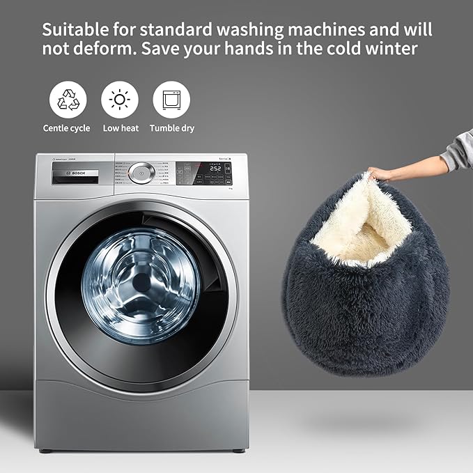 Dog Bed Round Hooded Plush Cat Cave Self Warming Pet Bed Donut Anti Anxiety Fluffy Pet Bed for Puppy and Kitty