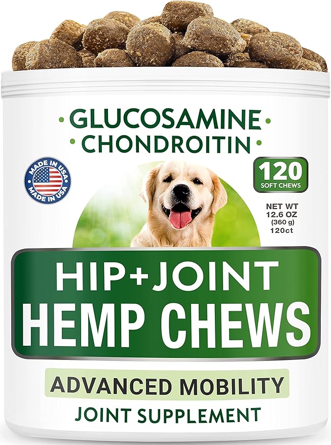 Hemp Chews Dogs Hip Joint Pain Relief - Glucosamine Chondroitin Hemp Treats for Joint Health - Dog Joint Supplement Large Breed & Small - Hemp Oil Pill - Canine Vitamin Treat Old Dog (240Ct/Chicken)