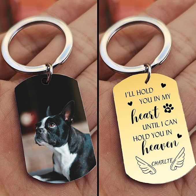 Personalized Pet Memorial Photo Keychain,Custom DogCat Remembrance Keychains with Picture Text,Loss of Pet Sympathy Key Chain