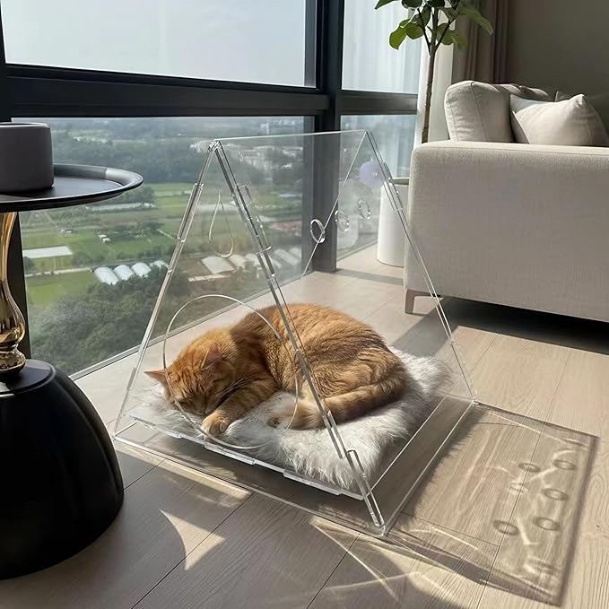 Cat Bed Cozy Triangle Acrylic cat Houses for Indoor Cats pet House for Indoor Cats & Small Dogs - Easy Assembly Puppy Essentials, Perfect for Small and Medium Pets