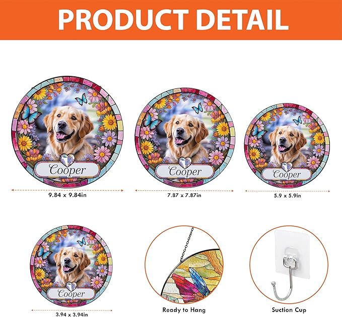 Gabita Custom Dog Portrait Stained Glass Window Hanging Light Catcher V2, Pet Memorial Stained Glass Photo, Dog Memorial Gift Pet Loss Sympathy Gift
