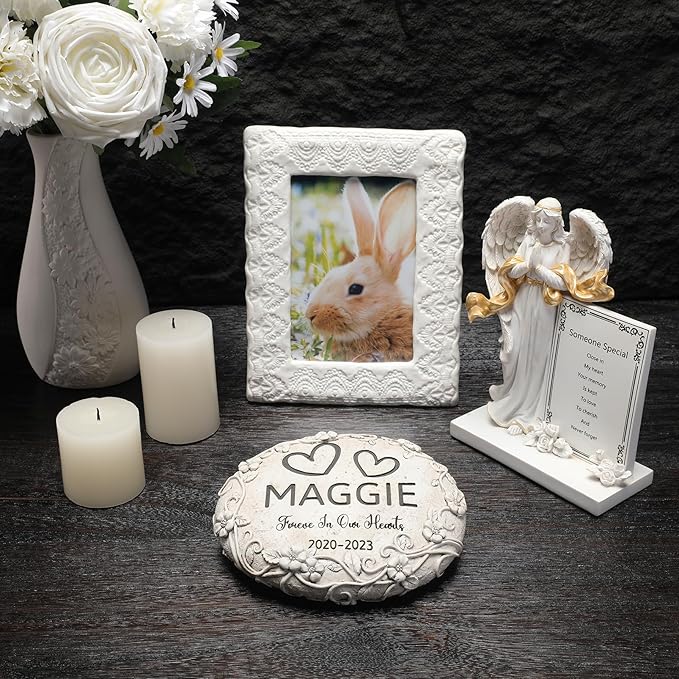 28 Personalized Rabbit Memorial Stone Designs – Outdoor Weatherproof Pet Memorial Stones for Headstones, Tombstones, Gravestones, and Grave Markers – Memorial Gifts for The Loss of a Rabbit