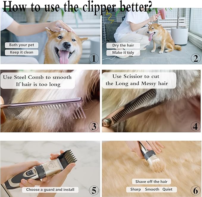 Dog Grooming Kit Clippers, Low Noise, Electric Quiet, Rechargeable, Cordless, Pet Hair Thick Coats Clippers Trimmers Set, Suitable for Dogs, Cats, and Other Pets(Grey)