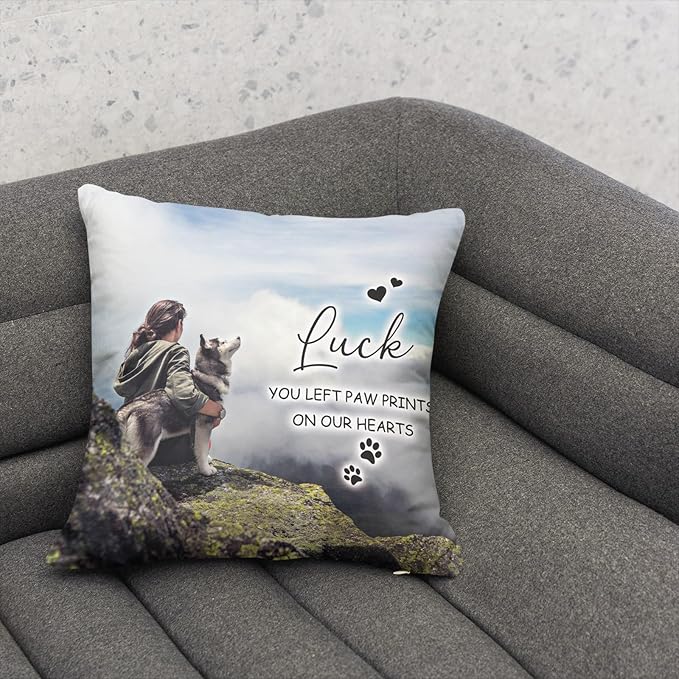 Custom Pet Memorial Throw Pillow with Photo, Personalized Sympathy Gifts for Dog Cat Loss, Pet Memorial Gifts for Pet Loss, Birthday, Christmas, (16x16 Inch)