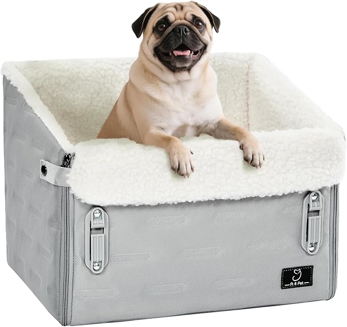 A 4 Pet Dog Car Seats for Small/Medium Dogs, Booster Car Seat with Easy-to-Install Patented Safety Buckle, Pet Seat mit Safety Leash for Dogs Under 35 Lbs