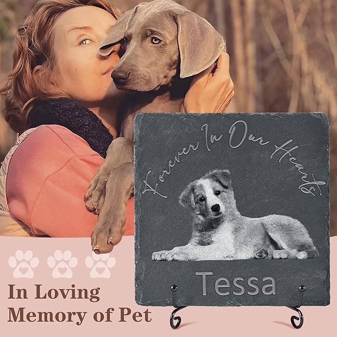 Pet Memorial Stone, Dog Memorial Stone, Dog Memorial Gifts for Loss of Dog, Pet Memorial Gifts, Loss of Pet Sympathy Gift, in Loving Memory Pet - Beloved Forever in Our Hearts - Square