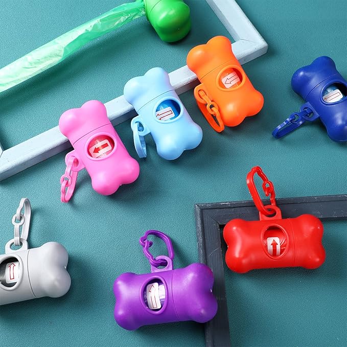 Zhehao 50 Pcs Dog Poop Trash Bag Holder Dispenser Plastic Dog Poop Waste Bag Holder for Leash with Hook and Leak Proof for Walking Hiking Camping(Bone)