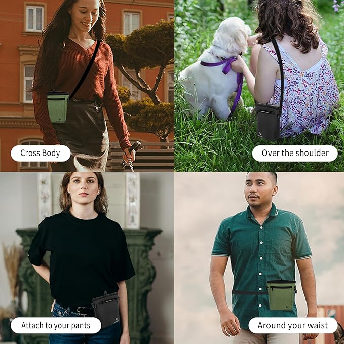 Dog Treat Pouch with Magnetic Closure Treat Bag for Dog Training Dog Food Bag Dog Walking Bag Dog Fanny Pack with Dog Poop Bag Dispenser Pet Treat Pouch with Shoulder Strap (Black)