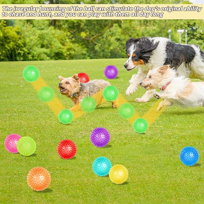 36 Pcs 2.5 in Squeaky Dog Toy Balls Spiky Dog Balls Chew Toy for Teething Durable High Bounce TPR Fetch Toy 9 Colors Water Toys for Small Medium Dogs Aggressive Chewers Clean Teeth and Training