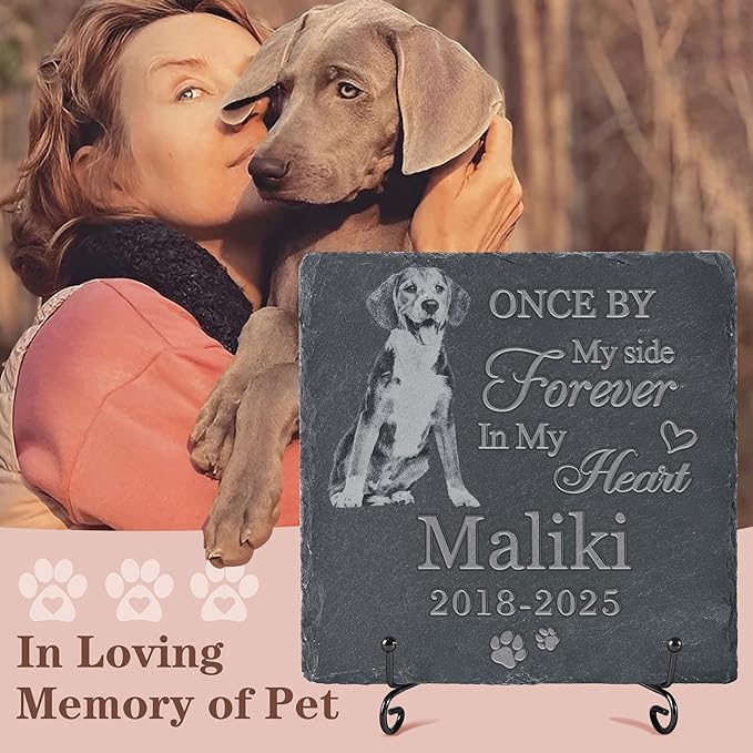 Pet Memorial Stone, Dog Memorial Stone, Dog Memorial Gifts for Loss of Dog, Pet Memorial Gifts, Loss of Pet Sympathy Gift, in Loving Memory Pet - Once by My Side - Square