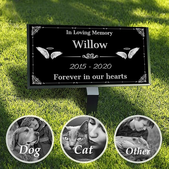 Personalized Pet Memorial Stones with Photos, Pet Memorial Plaques, Custom Engraved Black Granite Pet Headstone, Gifts for Lost a Pets.(Text Style)