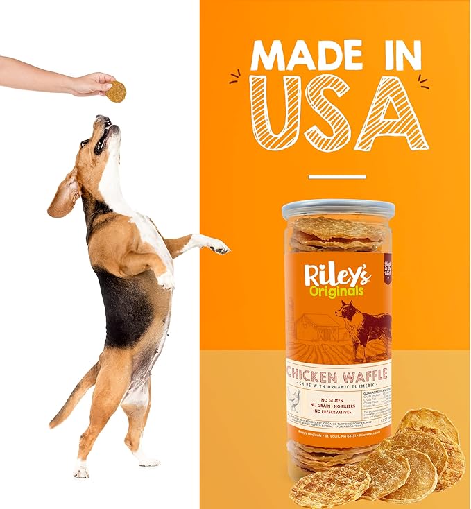 Riley's Waffles Chicken Chips for Dogs with Turmeric, USA Sourced Chicken Dog Treats - Limited Ingredient Healthy Treats, Dehydrated Jerky Dog Treats