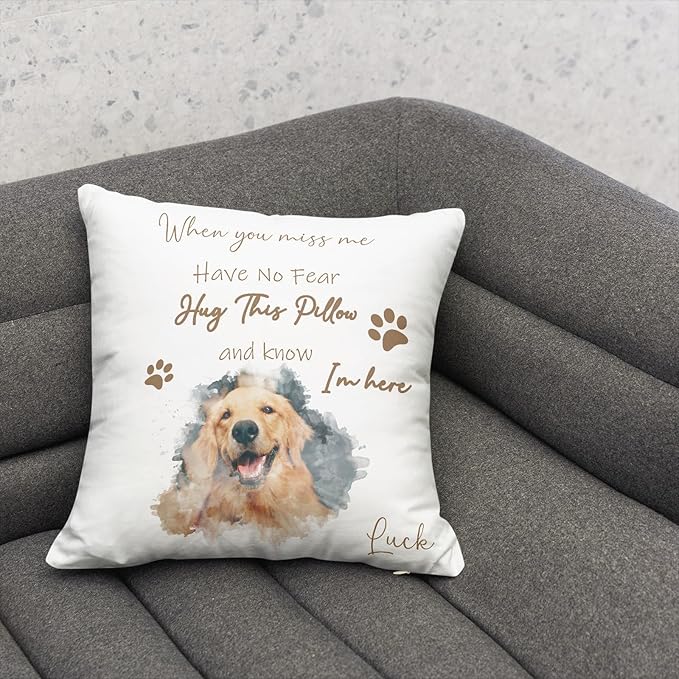 Custom Pet Memorial Throw Pillow with Photo, Personalized Sympathy Gifts for Dog Cat Loss, Pet Memorial Gifts for Pet Loss, Birthday, Christmas, (16x16 Inch)