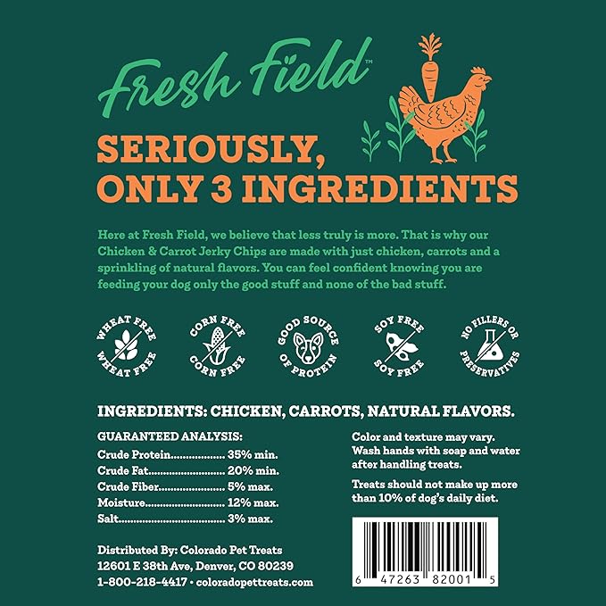 Fresh Field Chicken & Carrot Jerky Chips, 14 oz – All-Natural Dog Treats, USA Made, Supports Digestive & Immune Health