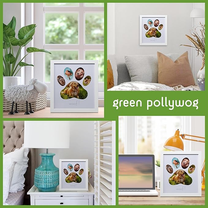 Green Pollywog 5-Opening Paw Print Collage Frame | Paw Print Picture Frame | Display for Photos for Pets | Dog Mom Gift | Dog Dad Collage | Pet Memorial Picture Gallery