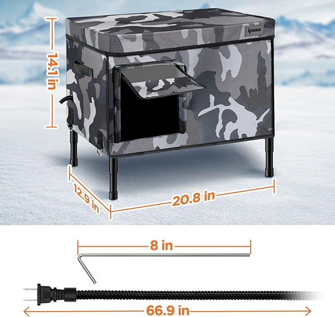 IPOW 6 Layers Ultra Sturdy Cat Houses for Outdoor Cats, 100% Waterproof with 900D Oxford Fabric & Fully Insulated Weatherproof Heated Plush Pad for Outside Stray Barn Cat