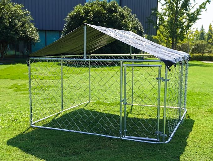 80"x 80" Outdoor Dog Enclosure Heavy Duty Dog Kennel House Mesh Dog Big Cage Pet Kennel Steel Fence with Secure Lock