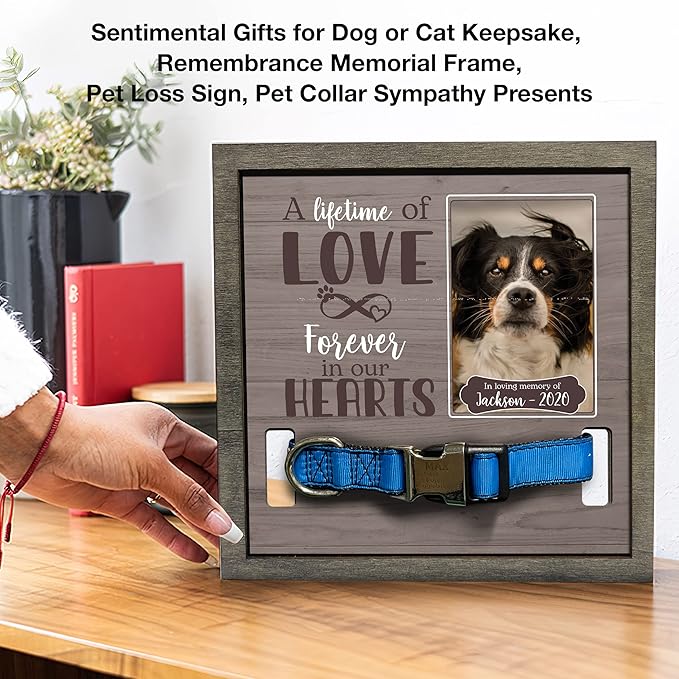 Personalized Dog Picture Pet Loss Sign Frames with Name Photo Keepsake Wood Memorial for Tabletops Remembrance for Dog Passing Away Sympathy Funerary Supplies for Pet Lovers