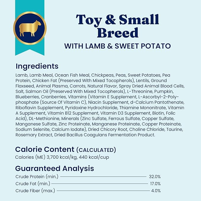 Solid Gold Toy & Small Breed Dry Dog Food Small Bites – Real Lamb, Grain Free, Gluten Free, High Fiber Healthy Kibble w/Probiotics for Gut Health & Digestion Support– All Ages NutrientBoost™ –11LB