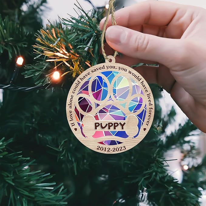 BSQUIELE Personalized Suncatcher Ornaments, Memorial Gifts for Loss of Dog, Custom Dog Ornament with Name, Dog Memorial Suncatcher, Sympathy Gift for Dog Lover, Xmas Ornament, Xmas Tree Decoration V3