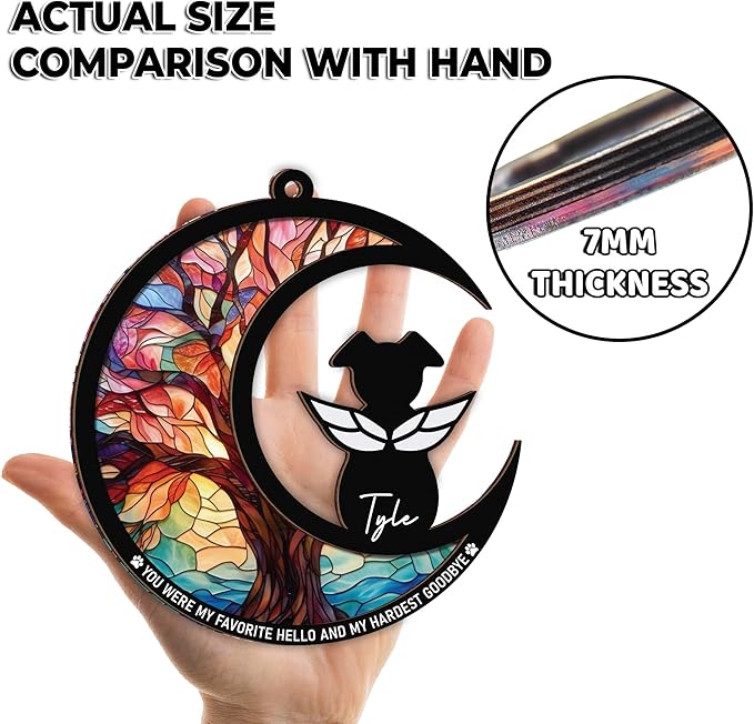 6" Dog Angel Memorial Suncatcher, Engraved Pet Memorial Ornament, Pet Sympathy Keychain, Loss of Animal Sympathy Card, Rainbow Bridge Dog Loss Gift, My Favorite Hello Hardest Goodbye PS190