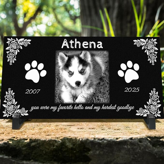 Pet Memorial Stones for Dogs & Cats, Personalized Dog Memorial Plaques for Pet Grave Stones for Outdoor - Cats Headstones, Tombstones for Grave Markers with Photo (Middle)