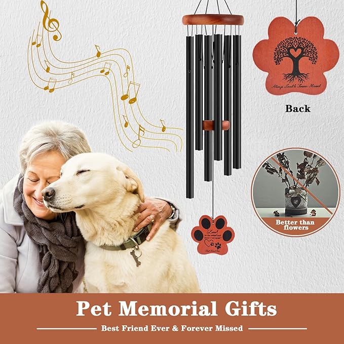 Pet Memorial Wind Chime, 28" Dog Memorial Gifts for Loss of Dog, Black Paw Pendant Pet Loss Gift, Dog Sympathy Bereavement Remembrance Gift