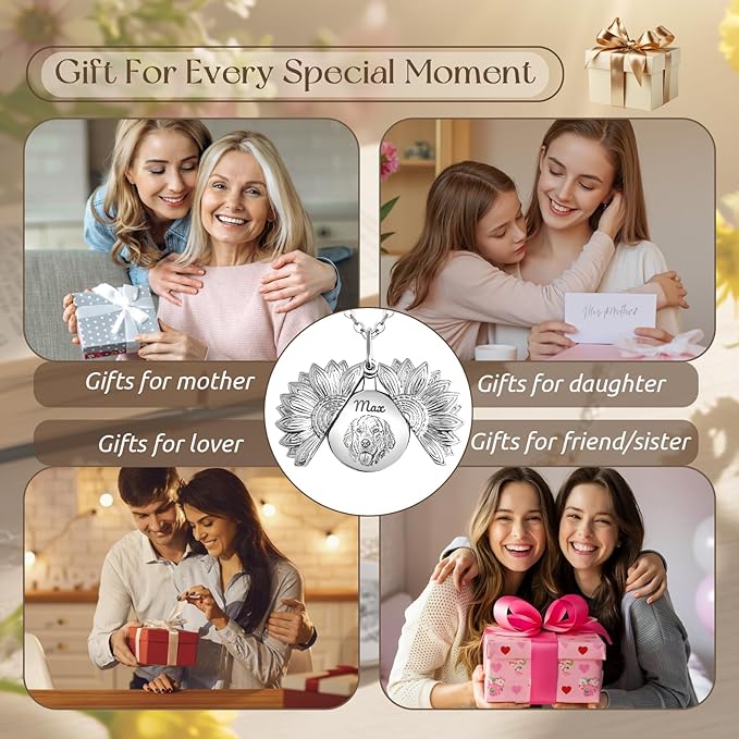 Personalized Pet Portrait Necklace Customized Pet Memorial Necklaces Dog Necklace for Women Custom Pets Necklaces Dog Memorial Jewelry for Cat Mom Dogs Dad (Silver-Silver)