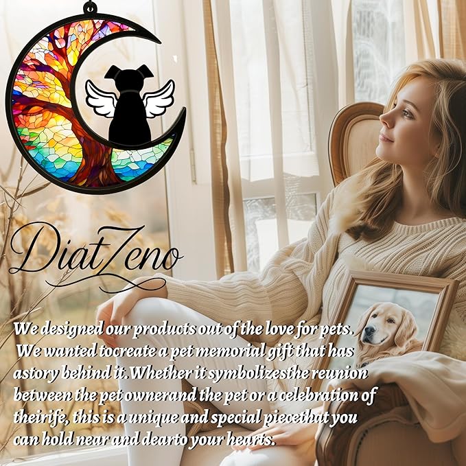 Dog Memorial Gift for Loss of Dog – DIY Angel Memorial Suncatcher & Paw Print Kit for Dogs with Sympathy Card | Pet Memorial Keepsake(Tree Life)