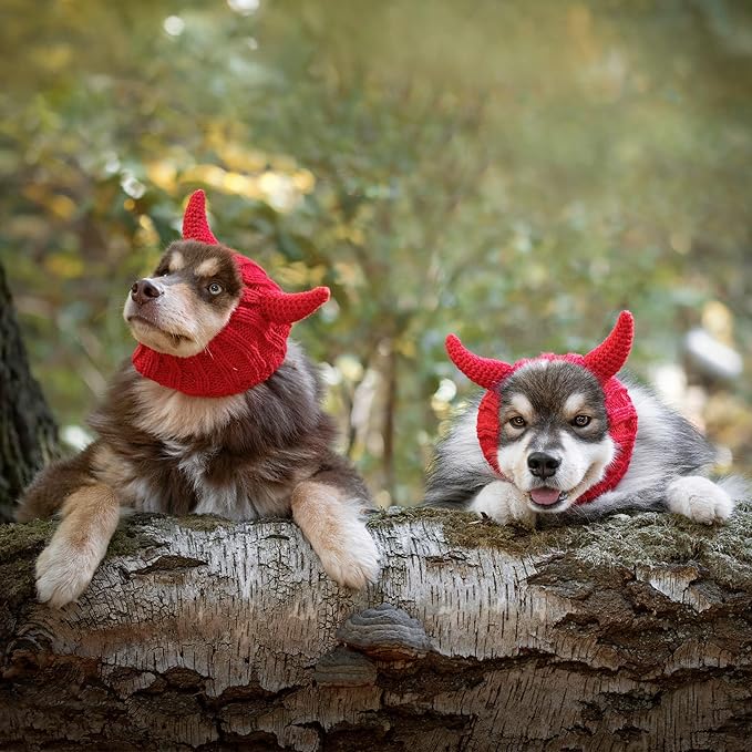 Zoo Snoods Red Devil Dog Costume - Warm Crochet Snood Wrap for Pets, Neck Ear Cover Protection, Halloween Winter (Large)