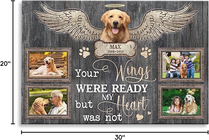 Dem Canvas Personalized Photo Canvas Prints For Dog Lover, Dog Loss Gifts, Your Wings Were Ready, Pet Memorial Gifts, Dog Death Sympathy Gifts, Dog Cat Passing Away Loss Gift Dog Grieving Gifts