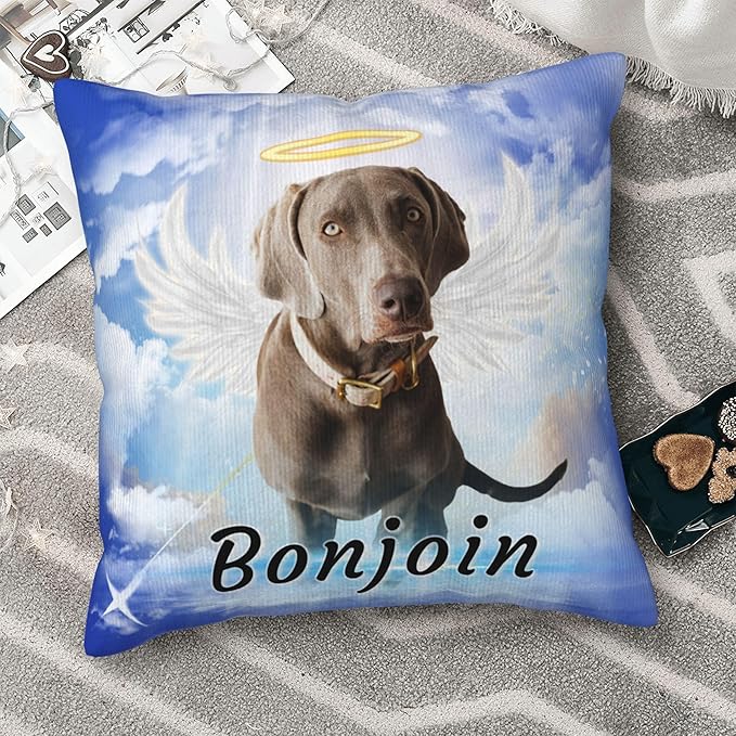 Funnylife Personalized Pet Memorial Throw Pillow with Photo Pet Memorial Gifts for Dogs Cats Loss of Dog Sympathy Gift Dog Bereavement Remembrance Picture Pillow