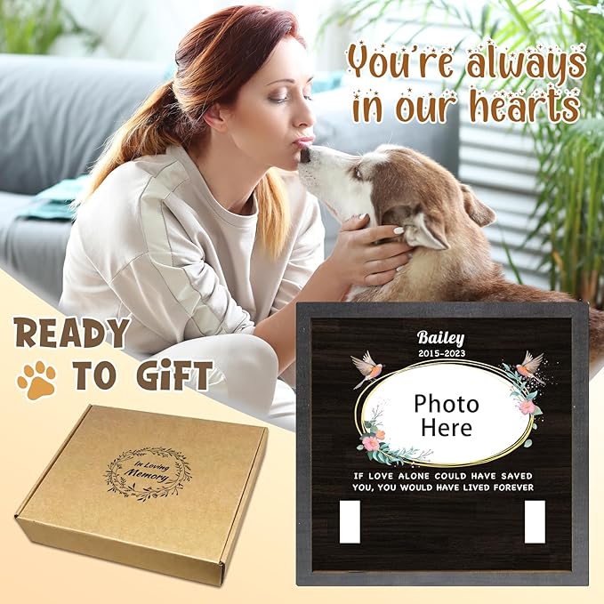 Pet Memorial Gifts Personalized Picture Frame for Loss of Dog, in Memory of Dog Passing Away Sympathy Gifts, Cat Memorial- Fits 3 Collar Lengths