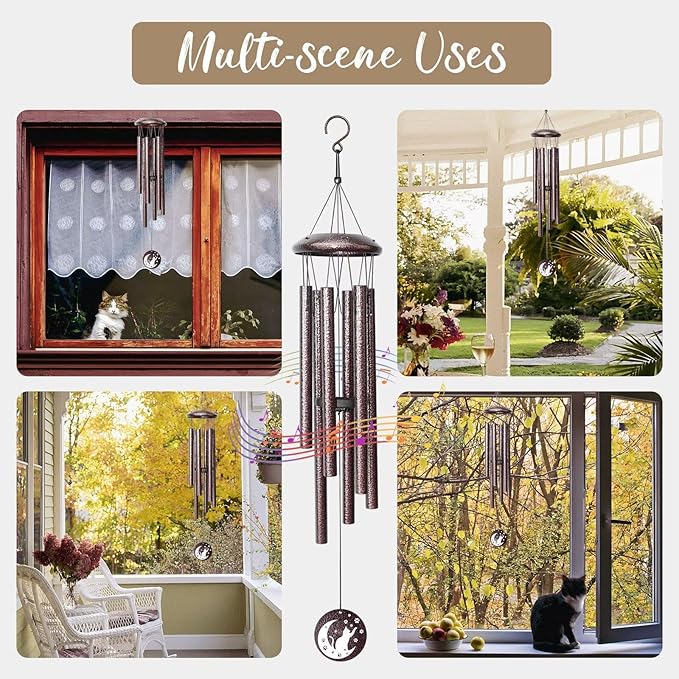 Cat Memorial Gifts for Loss of Cat, 25 inch Cat Memorial Wind Chimes, Loss of Cat Sympathy Gift, Cat Remembrance Gift, Bereavement Gifts Cats, in Memory of Cat Wind Chimes for Outside Garden