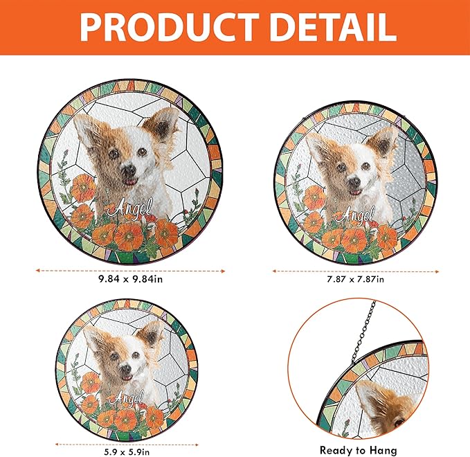 Lovely POD Personalized Pet Memorial Gifts for Dogs with Photo, Custom Dog Breeds Suncatcher, Loss of Fur Sympathy Gift, Pet Lovers Memorial Gift, Home Decor, Memorial Passing Away Gifts