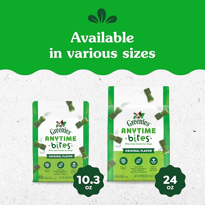 Greenies Anytime Bites Dog Treats, Original Flavor, 10.3 oz. Bag