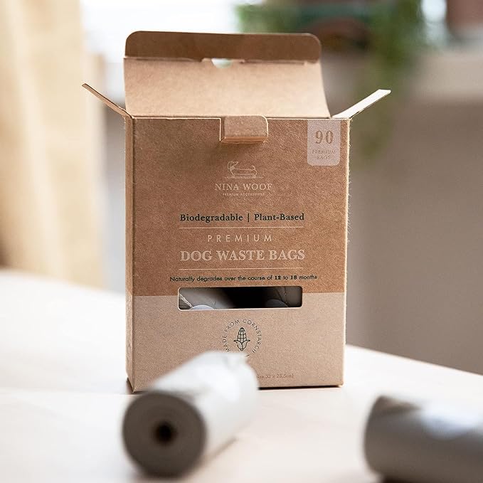 Dog Poop Bags Rolls - 90 Compostable & Biodegradable for Puppy Walks, Travel, Thick Refill Housebreaking dog poo bags Premium Cornstarch Pet Poo Bags Dogs