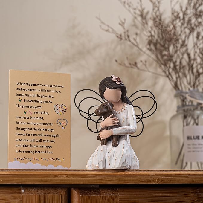 Loss of Dog Sympathy Gift, Dog Memorial Gifts, Angel Figurine, Remembrance Keepsake, Pet Sympathy Gift(Brown)