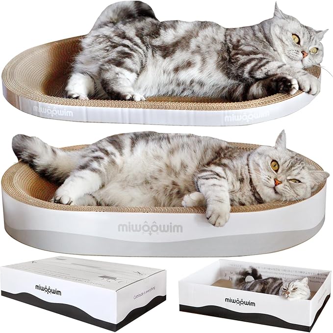 3PCS 23.6 Inch Extra Large Cat Scratcher Bed,Big Cats Box with Corrugated Scratch Pad, Scratching Lounge Bed,Oval Shape Cat Scratcher Bowl