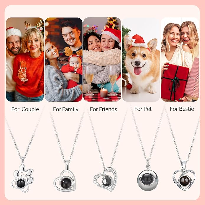 Easycosy Personalized Picture Necklace Projection Necklace with Photo Inside - Custom Photo Heart Pendant Necklace - Photo Gifts Valentines Birthday Love Memorial Gifts for Girlfriend Wife Women