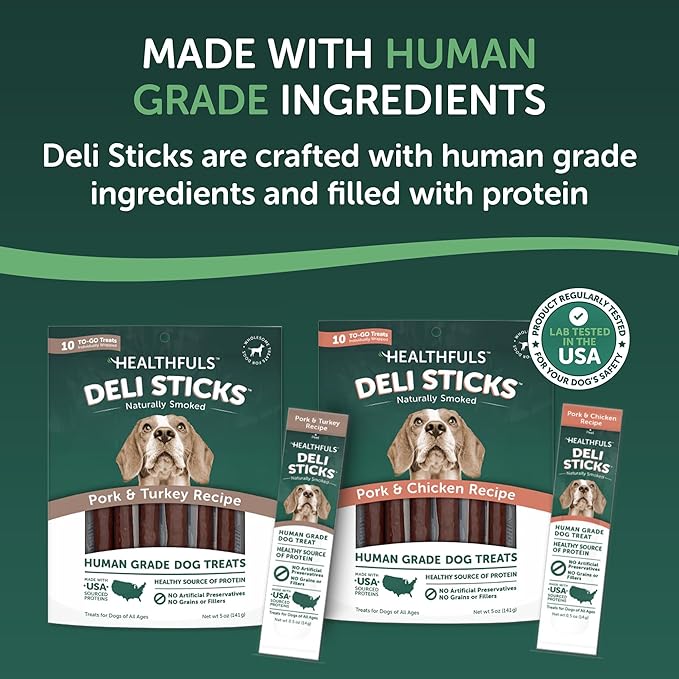 Deli Sticks Pork and Chicken Human-Grade Gluten-Free Soft and Chewy Dog Treats, 10 Count Bag